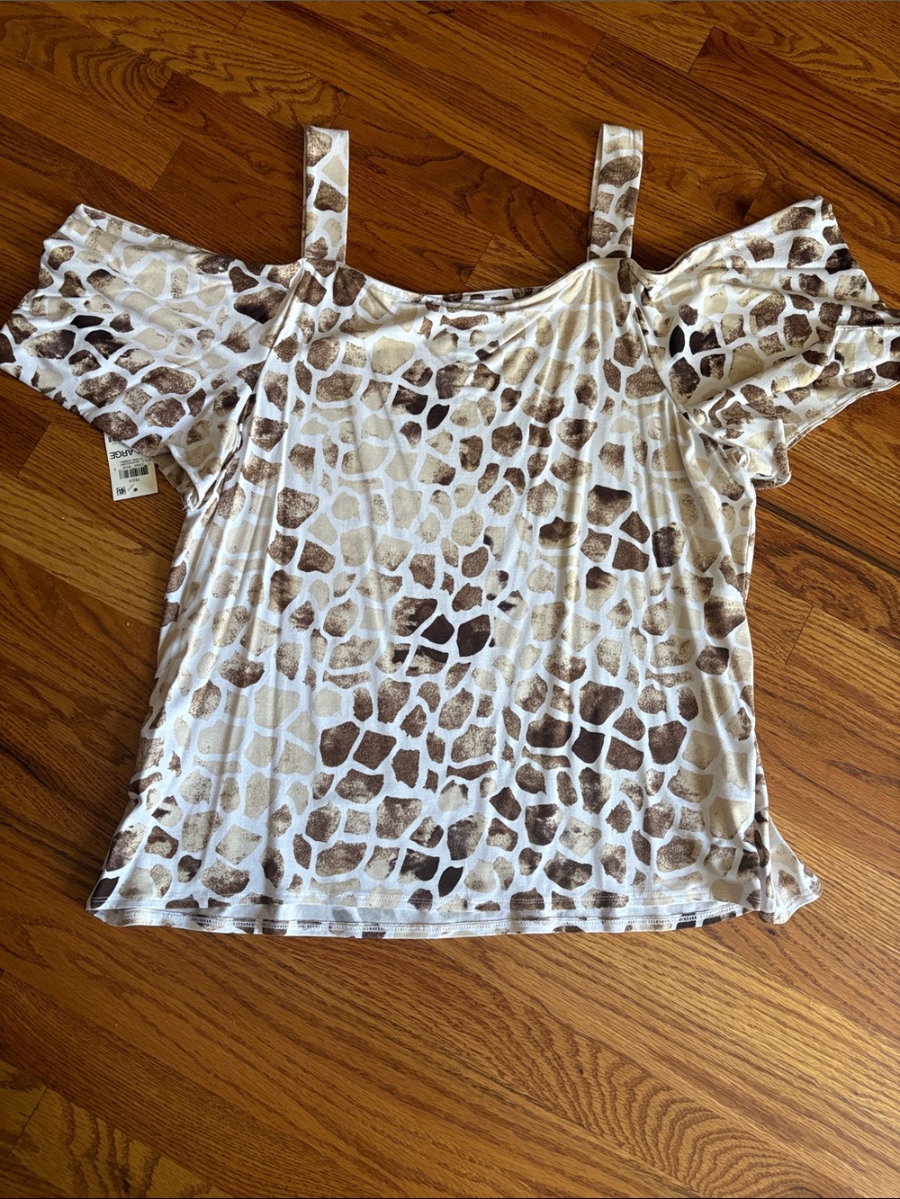 JM Collection Cold-Shoulder Animal Print Top - White and Brown
